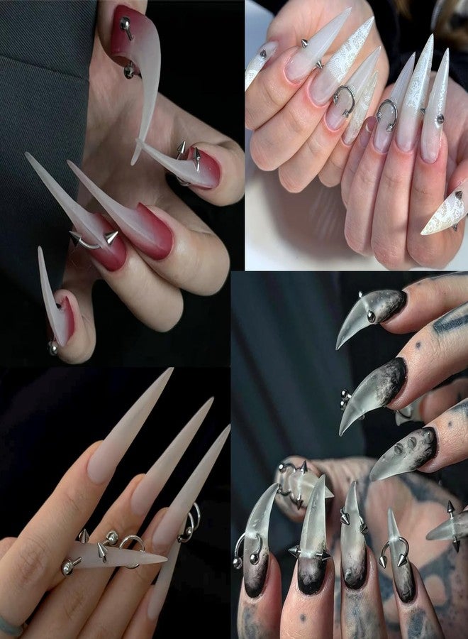 Furtherpretty Piercing Nail Charms Set, 3D Silver Alloy Goth Punk Nail Art Decorations, Triangle Spike Rivets & Metal Rings, Y2K Pierced Nail Charms for DIY Manicure & Salon Accessories - Image 5